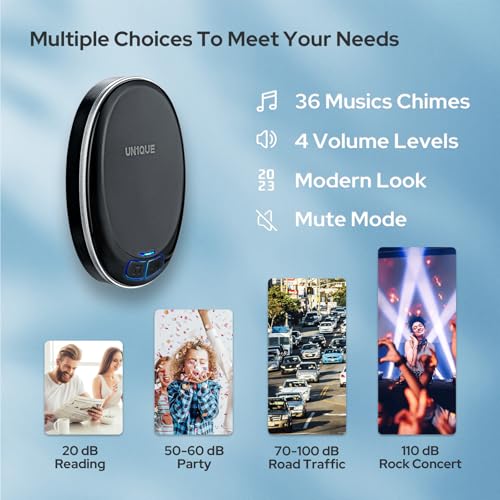 UN1QUE Wireless Door Bell for Home - Small Calling Bell for Office, 1000ft Long Range with 36 Chimes, 100dB Louder Volume, 4 Level Volume, LED Light, Info Board Design, IP44 Waterproof - Image 5