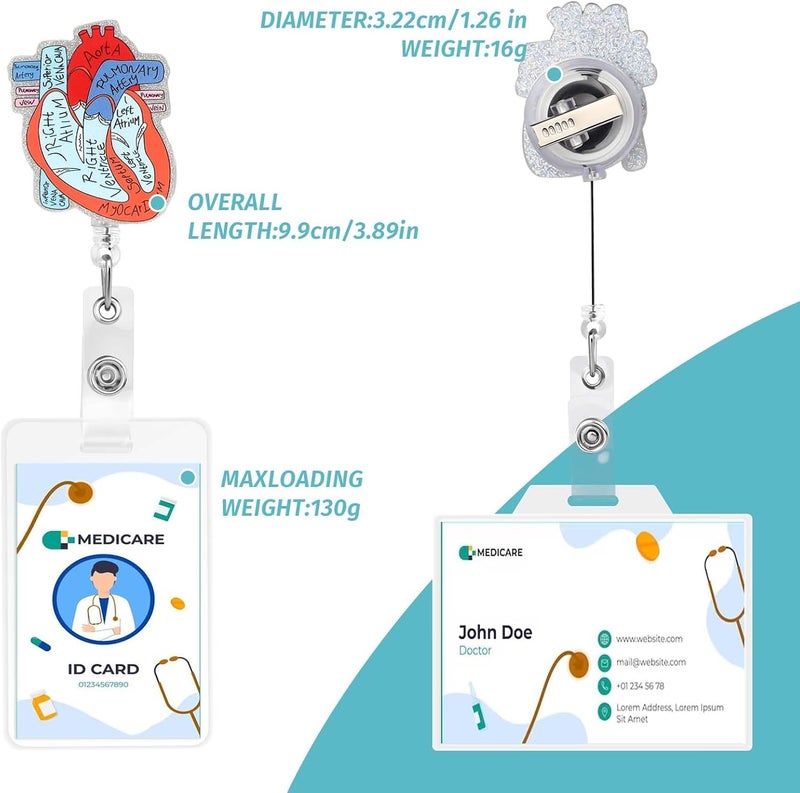 Dimeho Cardiac Badge Holder Heart Retractable Reel ID Card Clip Anatomy Funny Nurse Name Tag Holder Pediatrics Nursing Badge Alligator Clips for Doctor Student Teacher Medical Assistant Multi-market varied design options - Image 4