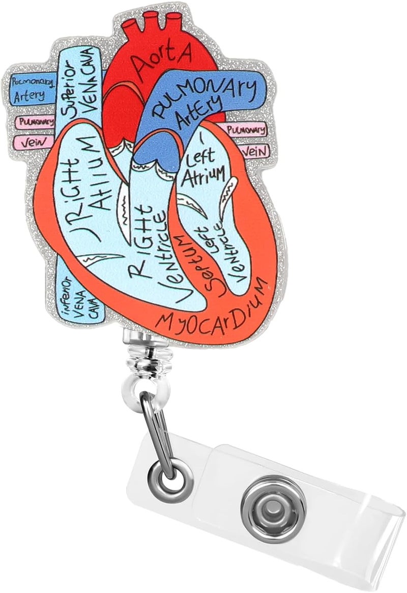 Dimeho Cardiac Badge Holder Heart Retractable Reel ID Card Clip Anatomy Funny Nurse Name Tag Holder Pediatrics Nursing Badge Alligator Clips for Doctor Student Teacher Medical Assistant Multi-market varied design options - Image 1