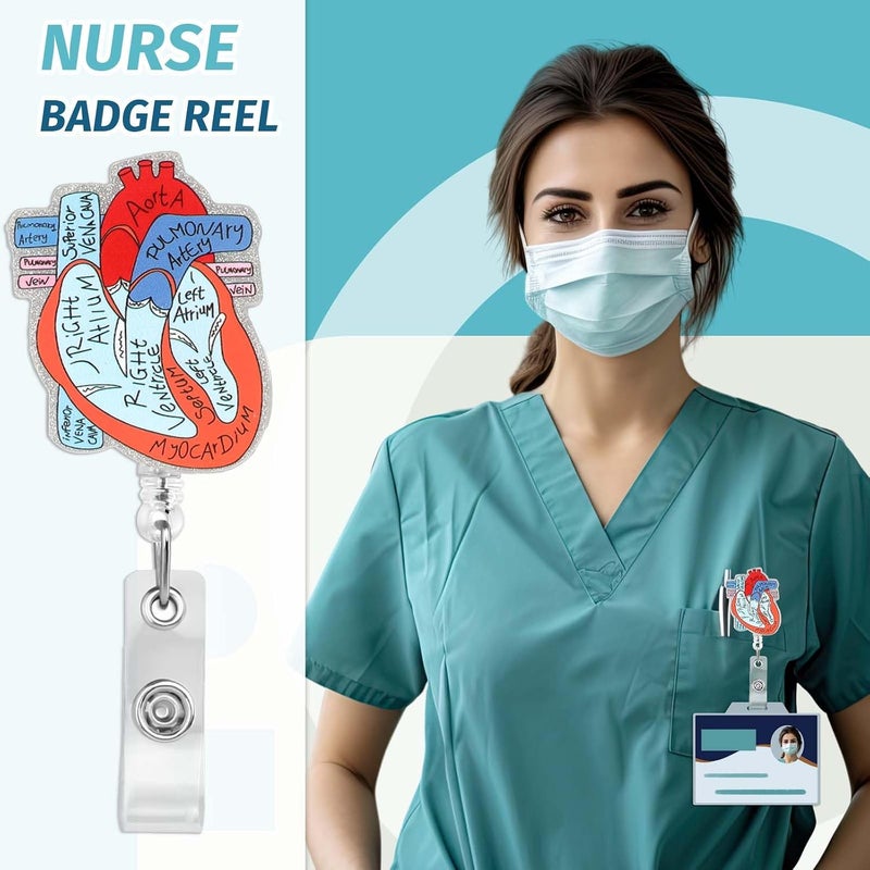 Dimeho Cardiac Badge Holder Heart Retractable Reel ID Card Clip Anatomy Funny Nurse Name Tag Holder Pediatrics Nursing Badge Alligator Clips for Doctor Student Teacher Medical Assistant Multi-market varied design options - Image 3