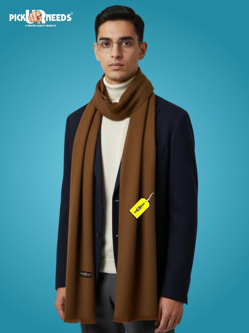Pick Ur Needs Men’s Classic Winter Muffler Ultra-Soft Woolen Scarf with Premium Finish for Formal & Casual Outfits (Brown) - Image 3