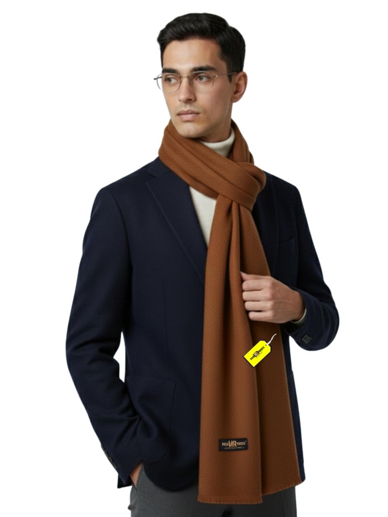 Pick Ur Needs Men’s Classic Winter Muffler Ultra-Soft Woolen Scarf with Premium Finish for Formal & Casual Outfits (Brown) - Image 1