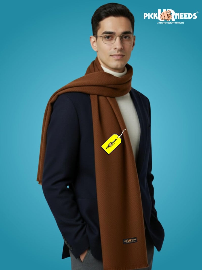 Pick Ur Needs Men’s Classic Winter Muffler Ultra-Soft Woolen Scarf with Premium Finish for Formal & Casual Outfits (Brown) - Image 5