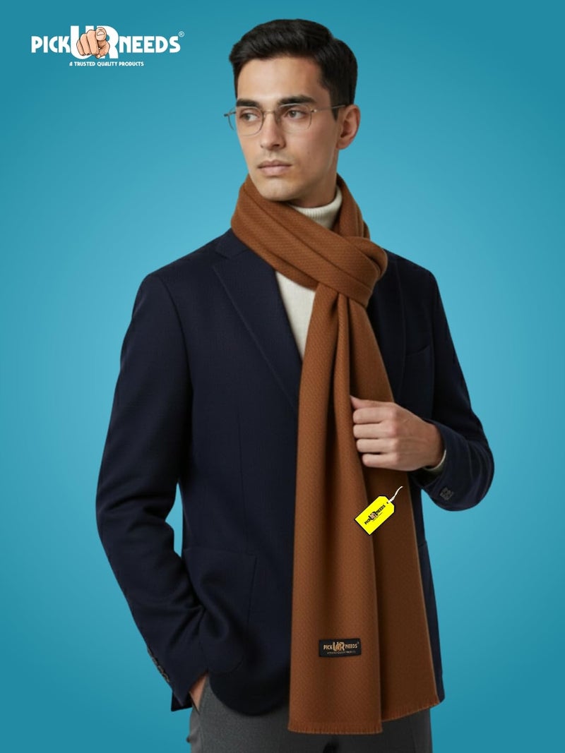 Pick Ur Needs Men’s Classic Winter Muffler Ultra-Soft Woolen Scarf with Premium Finish for Formal & Casual Outfits (Brown) - Image 4