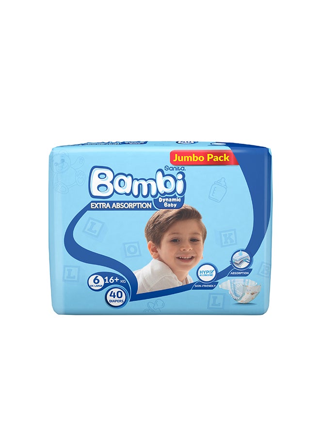 Sanita Bambi Baby Diapers Jumbo Pack Size 6, Xx-Large, 16+ Kg, 40 Count - Image 2