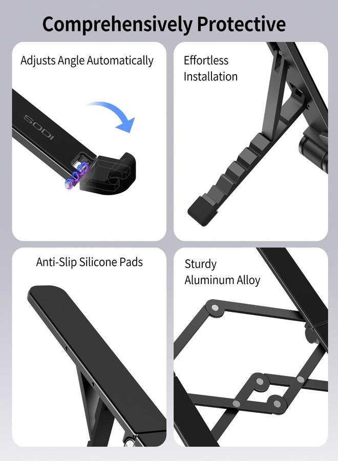 SODI 2025 Foldable Laptop Stand for Desk - Bi-fold Ergonomic Spring Adjustable Computer Holder, 3 in 1 Metal Portable Laptop Stand for Notebook, Phone, Tablet,10-16", Desk & Travel Use - Image 4