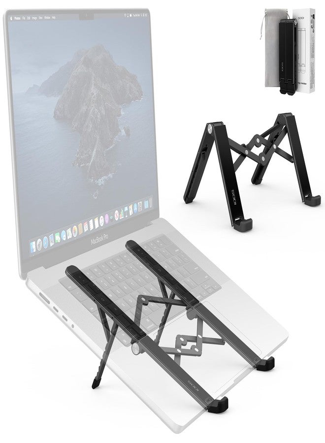 SODI 2025 Foldable Laptop Stand for Desk - Bi-fold Ergonomic Spring Adjustable Computer Holder, 3 in 1 Metal Portable Laptop Stand for Notebook, Phone, Tablet,10-16", Desk & Travel Use - Image 1
