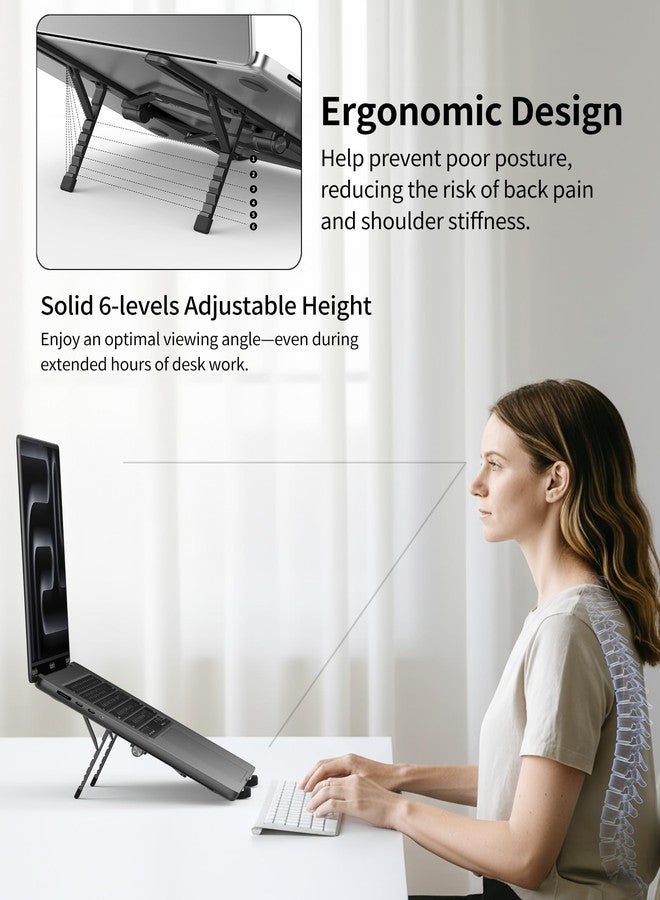 SODI 2025 Foldable Laptop Stand for Desk - Bi-fold Ergonomic Spring Adjustable Computer Holder, 3 in 1 Metal Portable Laptop Stand for Notebook, Phone, Tablet,10-16", Desk & Travel Use - Image 5