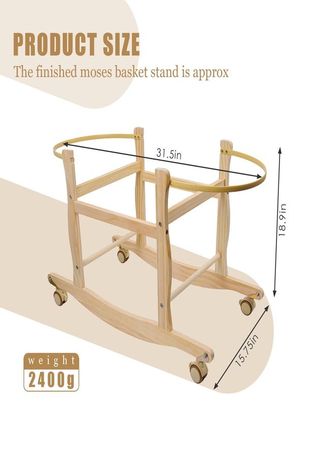 ChengFu Moses Basket Stand, Bassinets Stand, Wooden Rocking Moses Baskets Stand for Baby Bassinets, Mose Basket Bassinet Stand Adjustable Bassinet Rocker with Wheels - Image 2