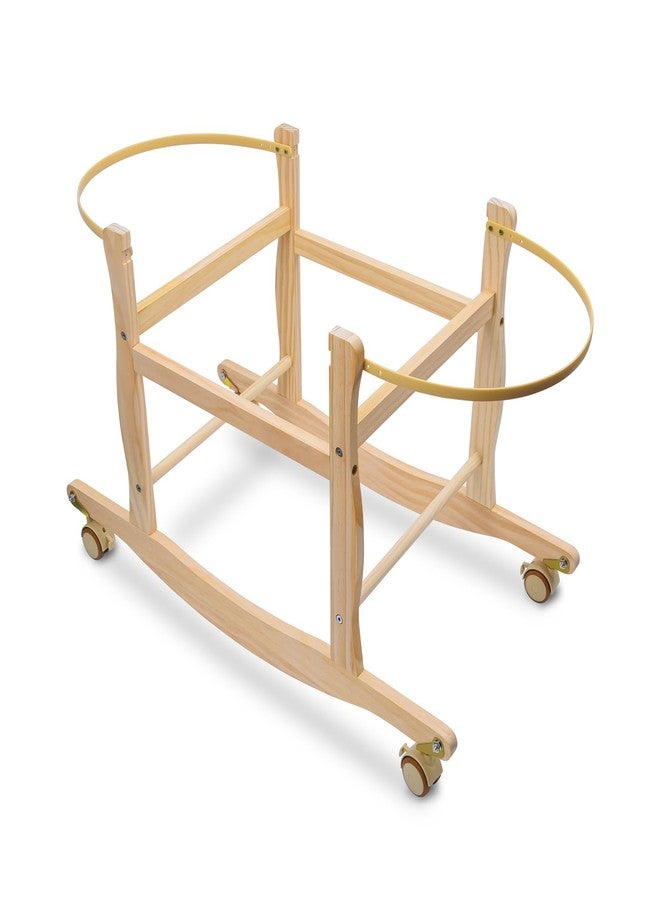 ChengFu Moses Basket Stand, Bassinets Stand, Wooden Rocking Moses Baskets Stand for Baby Bassinets, Mose Basket Bassinet Stand Adjustable Bassinet Rocker with Wheels - Image 1