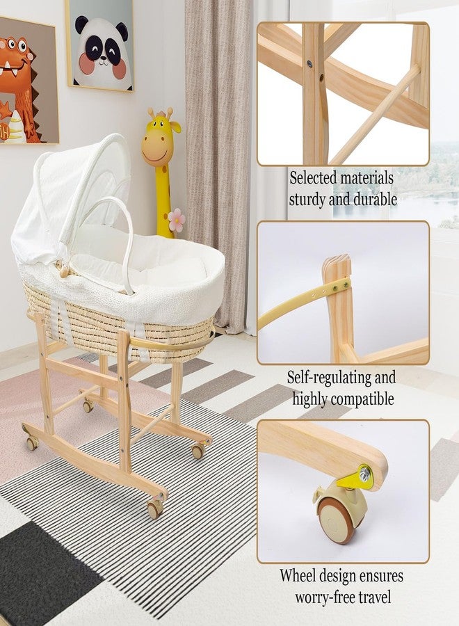 ChengFu Moses Basket Stand, Bassinets Stand, Wooden Rocking Moses Baskets Stand for Baby Bassinets, Mose Basket Bassinet Stand Adjustable Bassinet Rocker with Wheels - Image 5