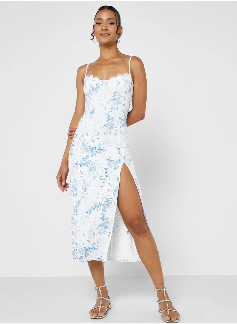 Ginger Floral Lace Detail Side Slit Dress