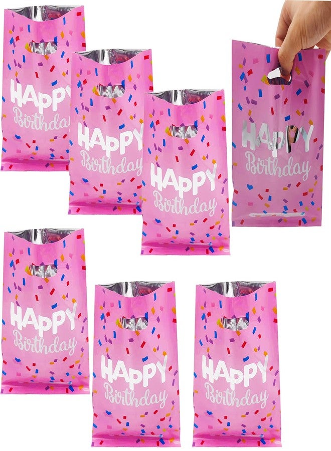 HSPAIDYP 30 Pcs Happy Birthday Party GiftBags,Candy Favor Bags,Plastic Gift Candy GiftBags,Pink Goodies GiftBags for Birthday Party Decor (Pink Gift Bags - Image 1