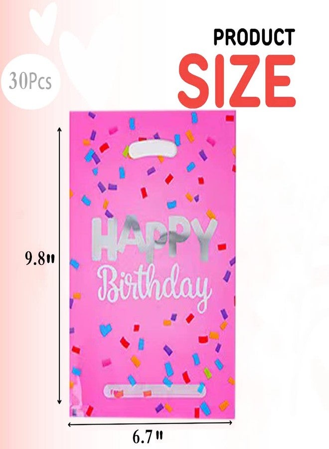 HSPAIDYP 30 Pcs Happy Birthday Party GiftBags,Candy Favor Bags,Plastic Gift Candy GiftBags,Pink Goodies GiftBags for Birthday Party Decor (Pink Gift Bags - Image 3