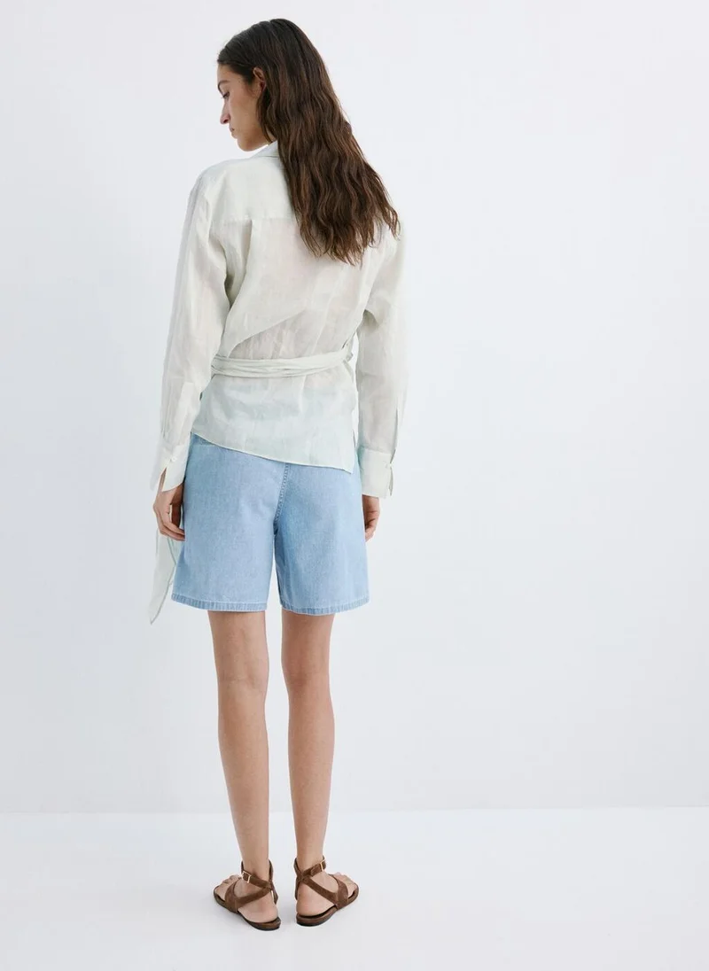 MANGO  Mid-rise denim bermuda shorts with pleats for Women | Best Price UAE