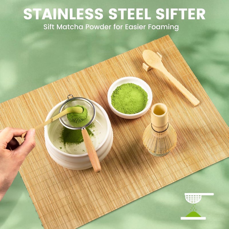 Coanto Matcha Whisk Set - Includes Sifter Bamboo Whisk (Chasen), Tea Spoon, Spoon Holder, Scoop and Green Whisk Holder, 6pcs (No Bowl Included) - Image 3