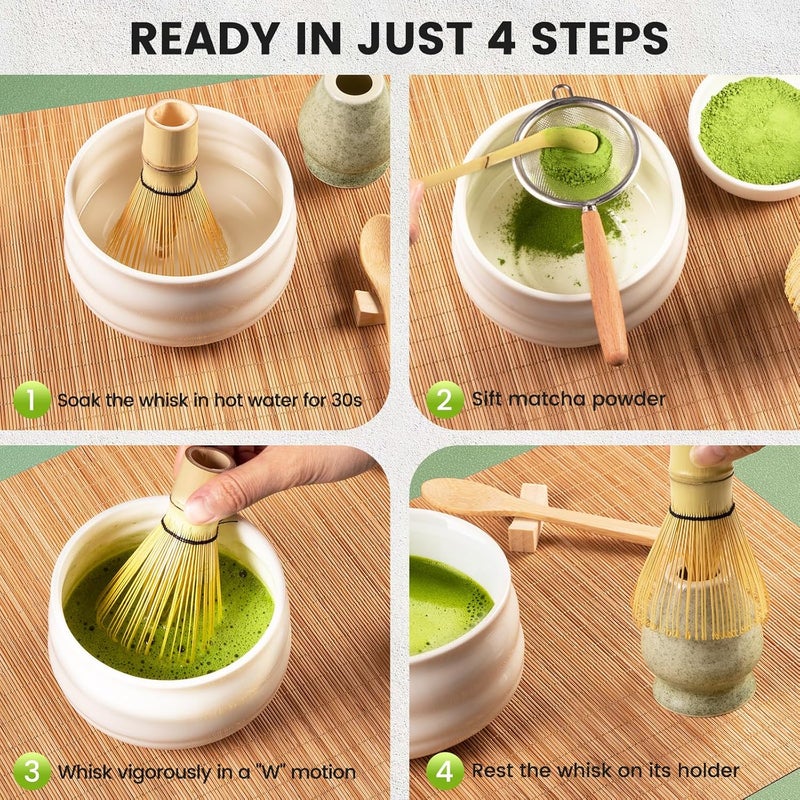 Coanto Matcha Whisk Set - Includes Sifter Bamboo Whisk (Chasen), Tea Spoon, Spoon Holder, Scoop and Green Whisk Holder, 6pcs (No Bowl Included) - Image 4