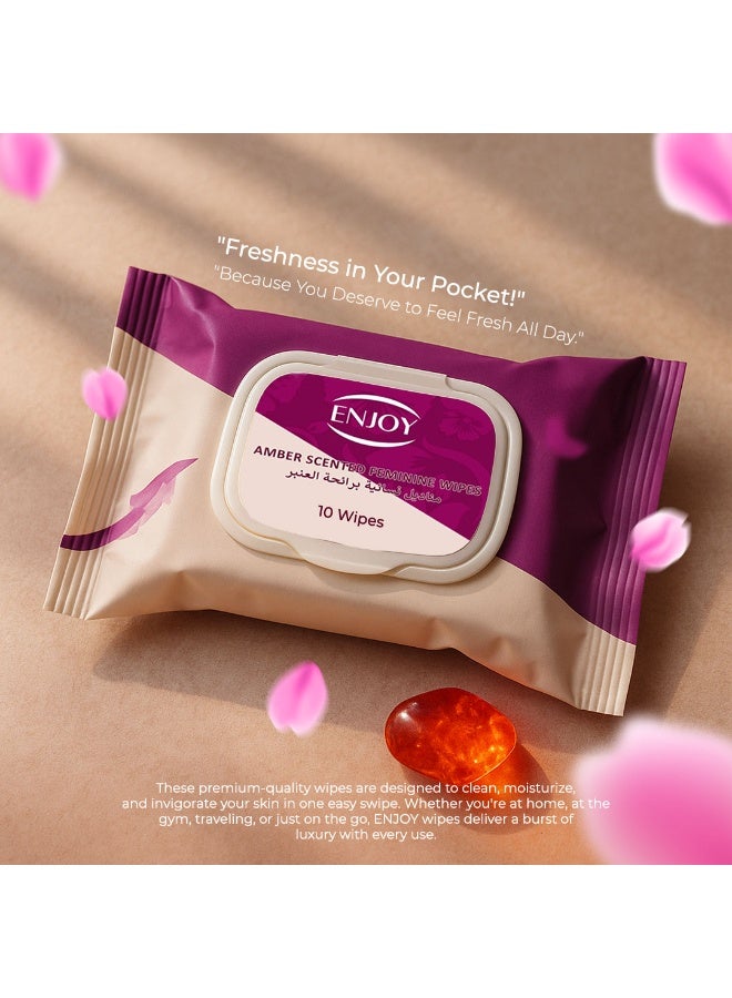 إنجوي انجوي مناديل مبللة للنساء برائحة العنبر الفاخرة - 10 قطع - للتنظيف والانتعاش والعناية الانثوية الفائقة - للسفر والاستخدام اليومي - Image 4