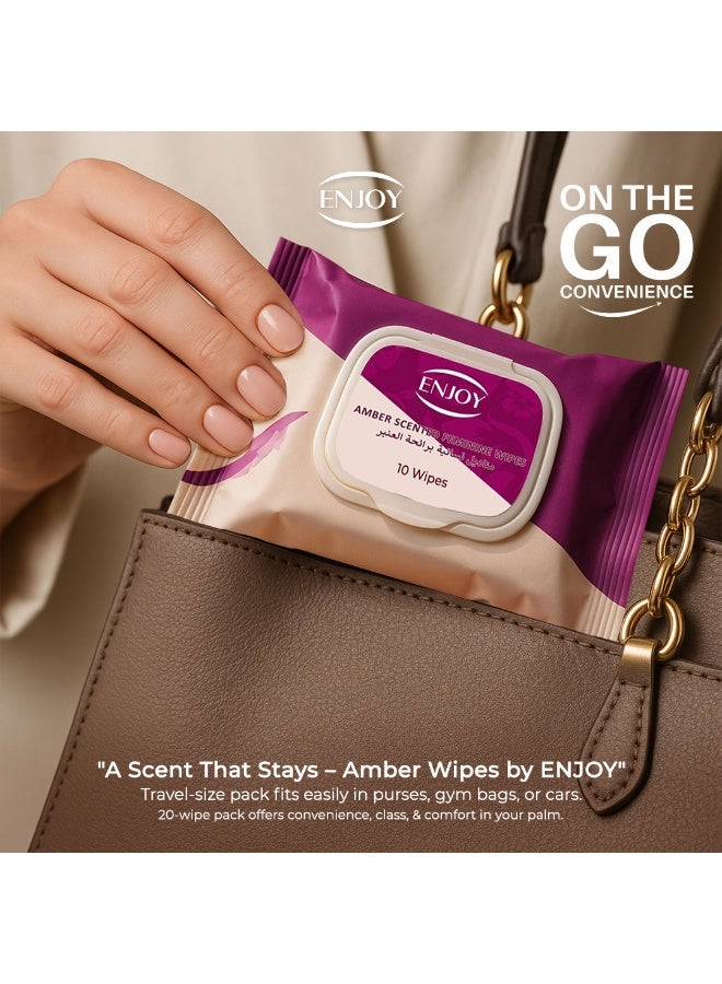 إنجوي انجوي مناديل مبللة للنساء برائحة العنبر الفاخرة - 10 قطع - للتنظيف والانتعاش والعناية الانثوية الفائقة - للسفر والاستخدام اليومي - Image 2