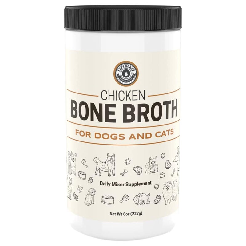 Left Coast Performance 8oz Chicken Bone Broth Powder for Dogs and Cats â€“ Premium Human Grade Chicken Broth Topper for Picky Eaters â€“Supports Joints and Gut Health â€“ Bone Broth for Cats - Dog Food Toppers For Dry Food - Image 1