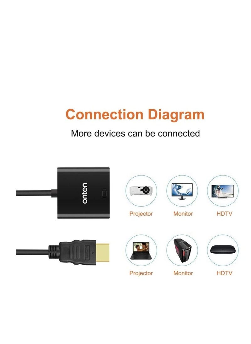 onten - Black HDMI to VGA Adapter with 3.5mm Audio Port - Image 1
