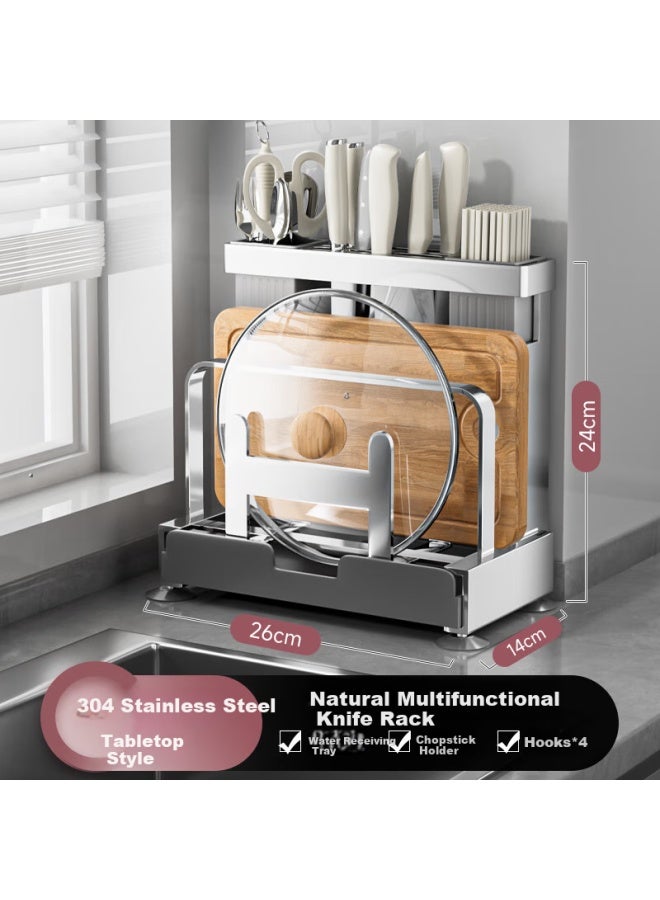 Jibaiju Stainless Steel Kitchen Knife Holder Storage Rack Chopping Board Stand Chopsticks Holder Integrated Knife Storage Rack - Image 4