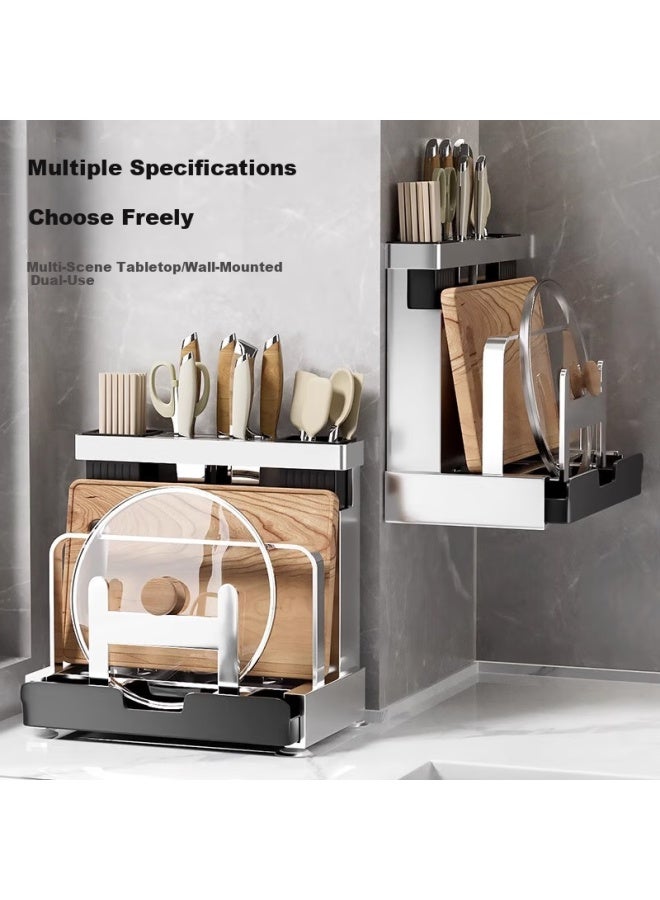 Jibaiju Stainless Steel Kitchen Knife Holder Storage Rack Chopping Board Stand Chopsticks Holder Integrated Knife Storage Rack - Image 3