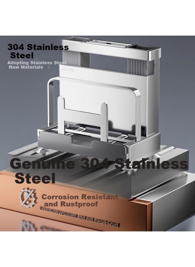 Jibaiju Stainless Steel Kitchen Knife Holder Storage Rack Chopping Board Stand Chopsticks Holder Integrated Knife Storage Rack - Image 1