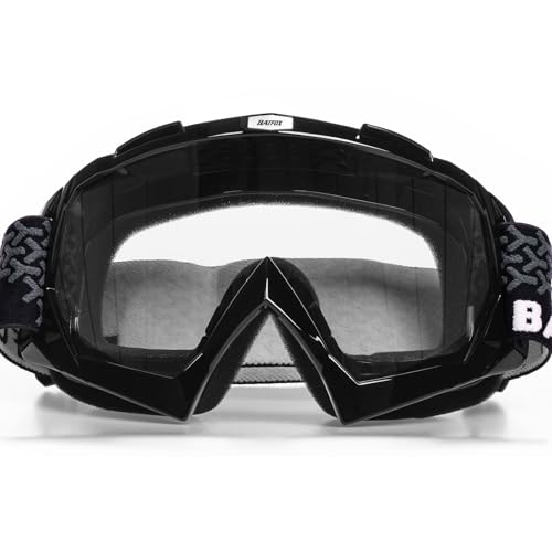 BATFOX Dirt Bike ATV Goggles Motorcycle Glasses Riding Motocross 4-Wheeler MX DH Accessories for Men Women Youth UV Protection Safety Dust-Proof Anti-Slip Strap(Clear-Black) - Image 1