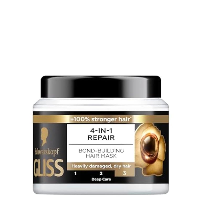 Gliss 4-in-1 Repair Bond-Building Hair Mask, 400ml — Transform your hair's durability with this mask, aimed at repairing hair and improving elasticity for lasting strength - Image 1