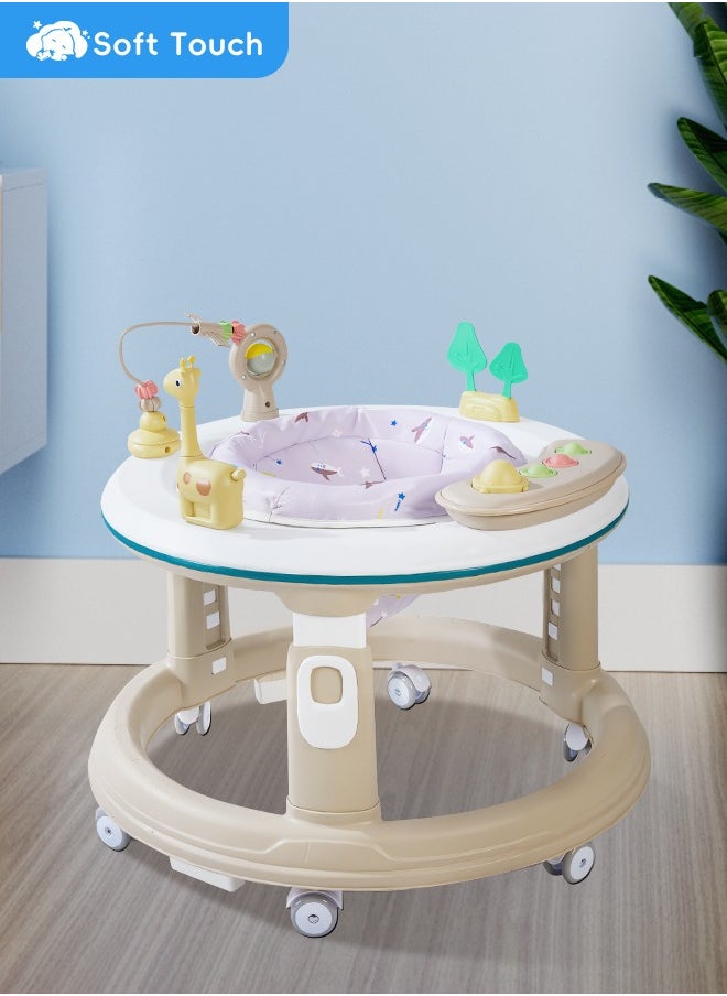 Soft Touch Baby Walker with Wheels Baby Round Walker With 5 Adjustable Height Musical Toy 360 Degree Swivel Seat Detachable Toys Infant Walker with Floor Mats for 6-18 Months Boys and Girls  - Image 1