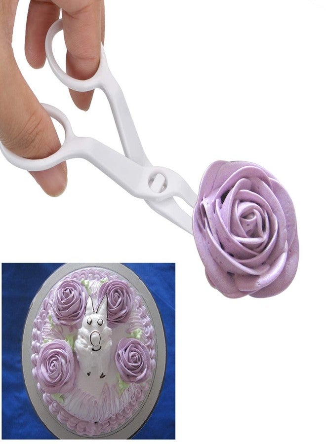 ZYAMY 3pcs ABS Plastic Cake Scissors Flower Fondant Decorating Cake Tool Flowers Lifter Cake Edge Scissors Clip Cream Transfer Confectionery Tool (White, Pink, Blue) - Image 5