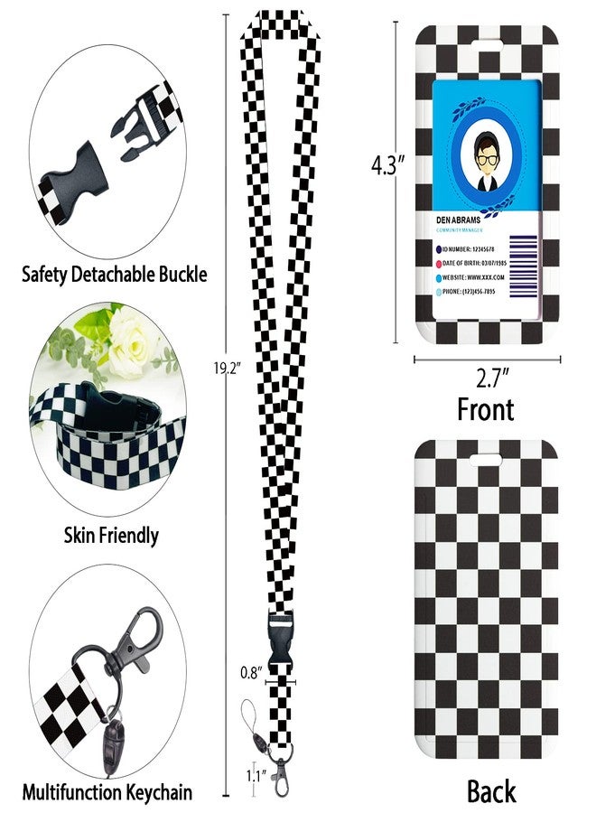 GIANCOMICS Black and White Checkered Lanyards for Id Badges, Cute Badge Reel Heavy Duty with Carabiner Clip, Fashionable ID Badge Holder with Breakaway Lanyard, Teacher Nurse Office Christmas Gifts - Image 4