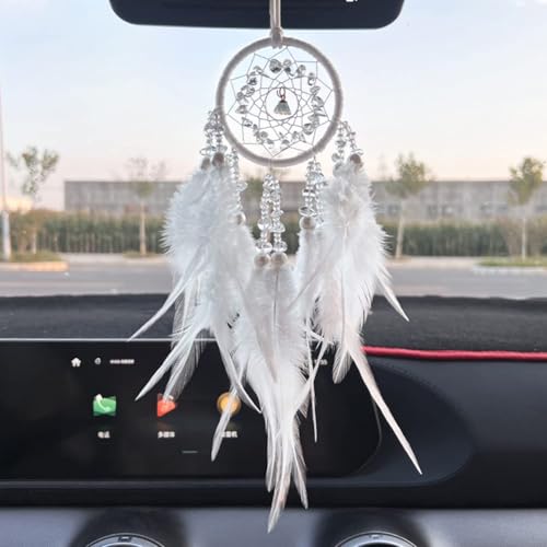 Malicosmile Car Dream Catcher for Rearview Mirror Accessories, Small White Dream Catchers for Car Hanging Ornament for Room Decoration Pendant - Image 1