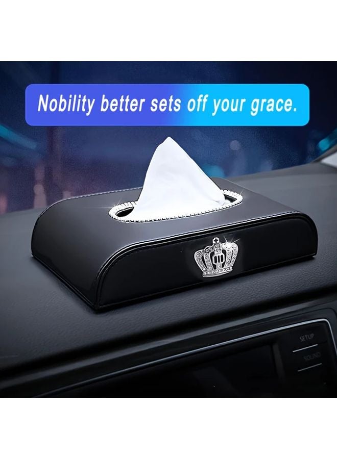 Crown Tissue Box Luxury PU Leather Glossy Compact Organizer For Car Office Home - Image 2