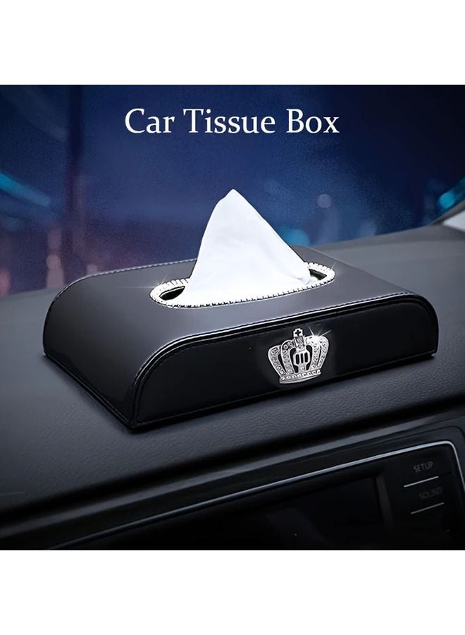 Crown Tissue Box Luxury PU Leather Glossy Compact Organizer For Car Office Home - Image 1