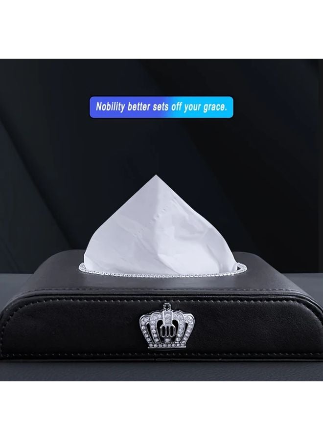 Crown Tissue Box Luxury PU Leather Glossy Compact Organizer For Car Office Home - Image 3