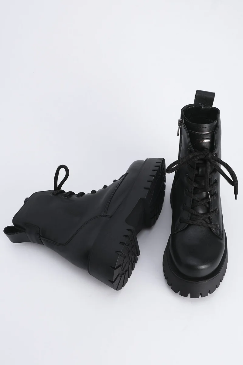 مارجين Margin Women's Zippered Lace-Up Serrated Sole Boots Boots Suzet
