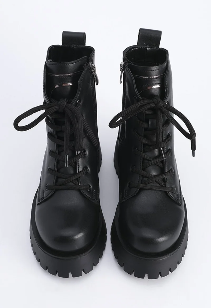 مارجين Margin Women's Zippered Lace-Up Serrated Sole Boots Boots Suzet