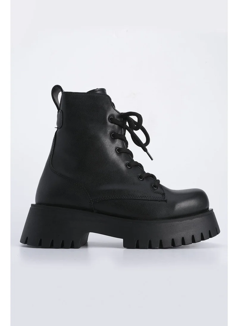 مارجين Margin Women's Zippered Lace-Up Serrated Sole Boots Boots Suzet