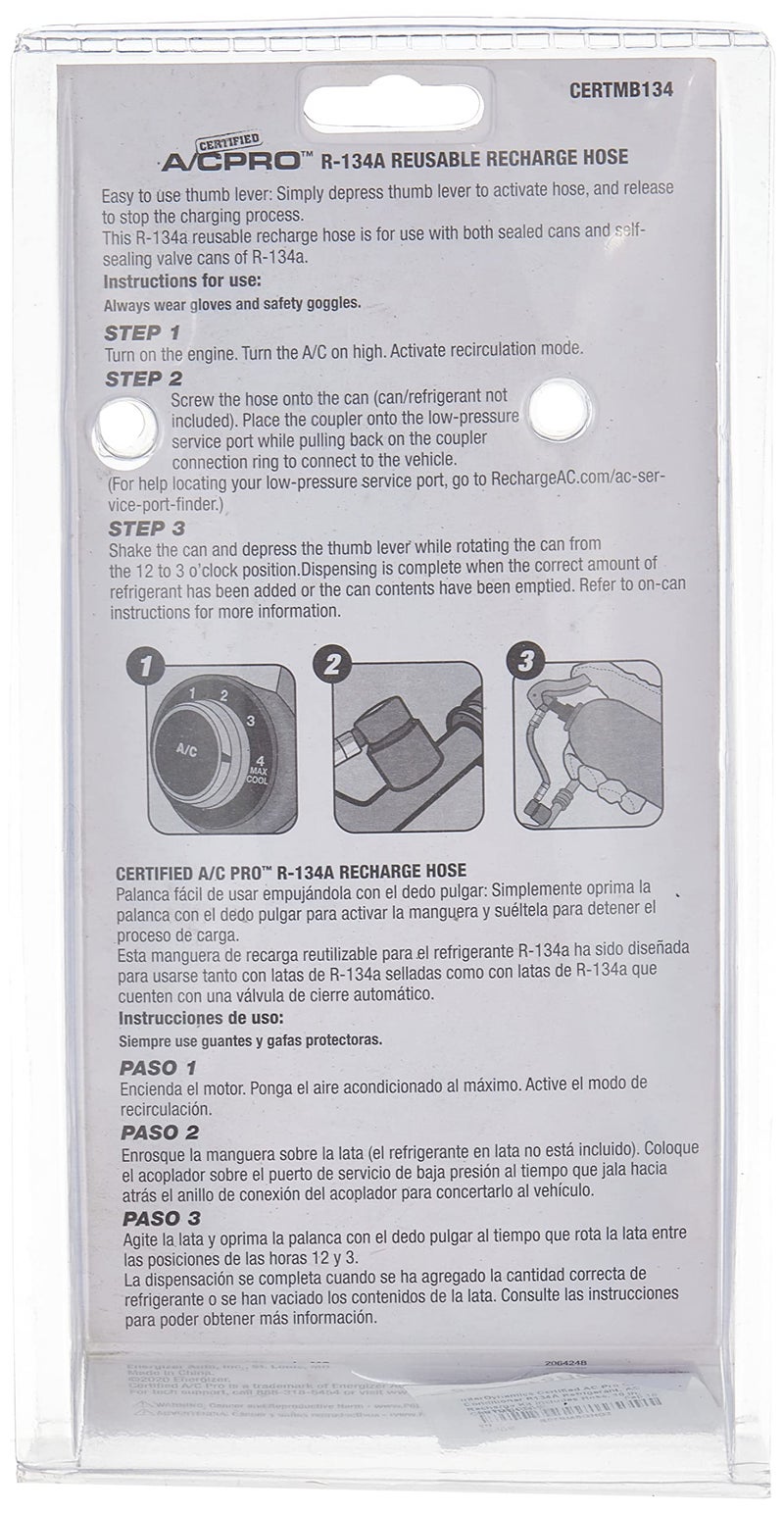 Interdynamics InterDynamics Certified AC Pro Car Air Conditioner R134A Refrigerant, AC Recharge Kit Includes Hose, 10 in, CERTMB134-1  - Image 2