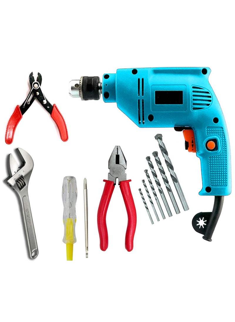 MLD MLD AP10A 10 mm drill machine Reversible 300 watts 2600 rpm With 5 pcs Drill Bit Set PlierTesterWire Cutter Adjustable Wrench Size 10 mmColorMulti MaterialMetal and Plastic  - Image 1