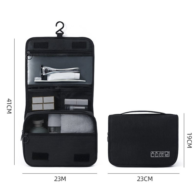 Black Travel Toiletries Bag with Hook Wet Dry Separation Hanging Storage for Bathroom Shower Door - Image 3