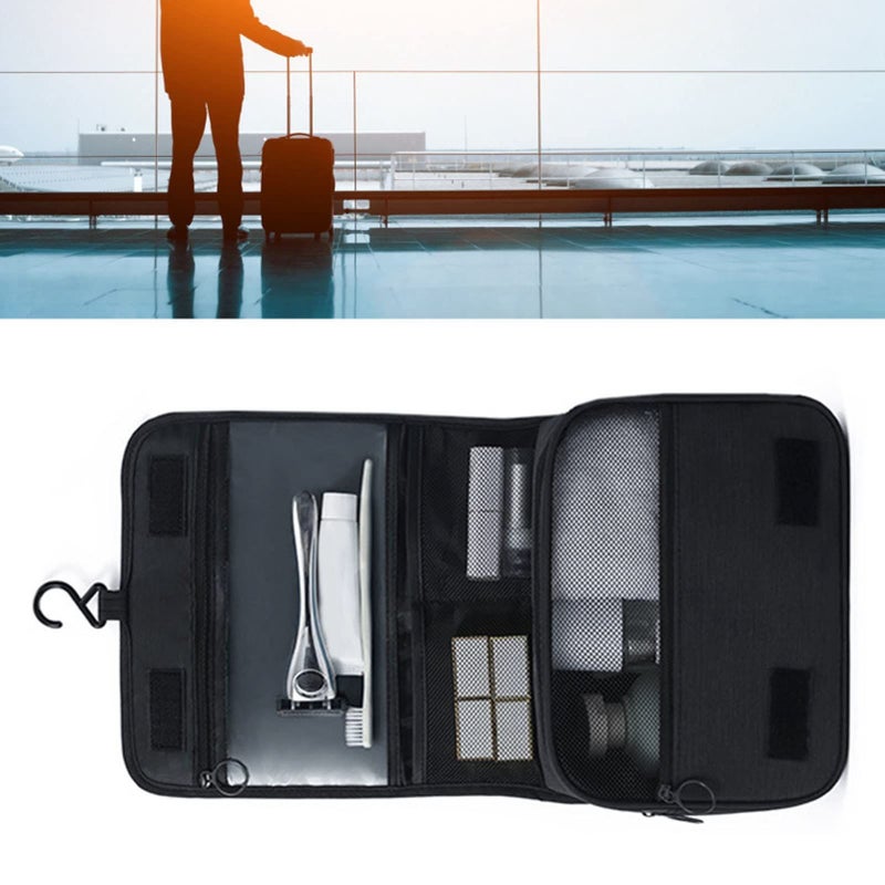 Black Travel Toiletries Bag with Hook Wet Dry Separation Hanging Storage for Bathroom Shower Door - Image 4