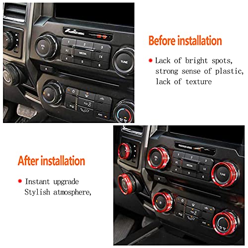 Bentolin غطاء مقبض لزر التحكم في مناخ F150/المقطورة/4WD/الصوت/زر التعديل - ملحقات تزيين الكونسول المركزي الداخلي متوافقة مع فورد F150 XLT 2016 2017 2018 2019 (أحمر داكن 6 قطع) - Image 4