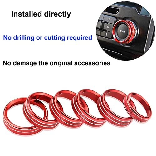 Bentolin غطاء مقبض لزر التحكم في مناخ F150/المقطورة/4WD/الصوت/زر التعديل - ملحقات تزيين الكونسول المركزي الداخلي متوافقة مع فورد F150 XLT 2016 2017 2018 2019 (أحمر داكن 6 قطع) - Image 3