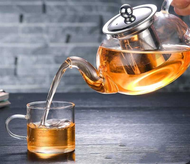 HAPPY BORN Kitchen Heat Resistant Flame Proof Clear Borosilicate Glass Kettle Stove Top Safe Blooming and Loose Tea Pot with Stainless Steel Infuser and Lid 1000 ml Transparent Pack of 1 - Image 2