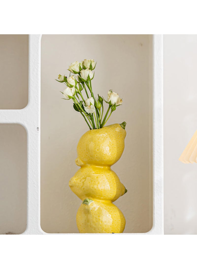 general Coast 3D Lemon Decor, Tall Yellow Ceramic Vase Table Centerpieces for Home and Kitchen Decor, Yellow Home Decor, Lemon Themed Gift - Image 1