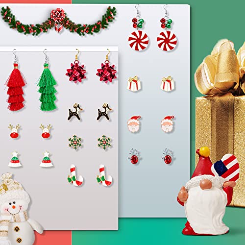LUYI 23 Pairs Christmas Earrings for Women Xmas Holiday Dangle Earrings Christmas Stud Tree Snowflake Bow Bells Light Earrings Bulk Cute Christmas Party Jewelry Gifts - Image 3