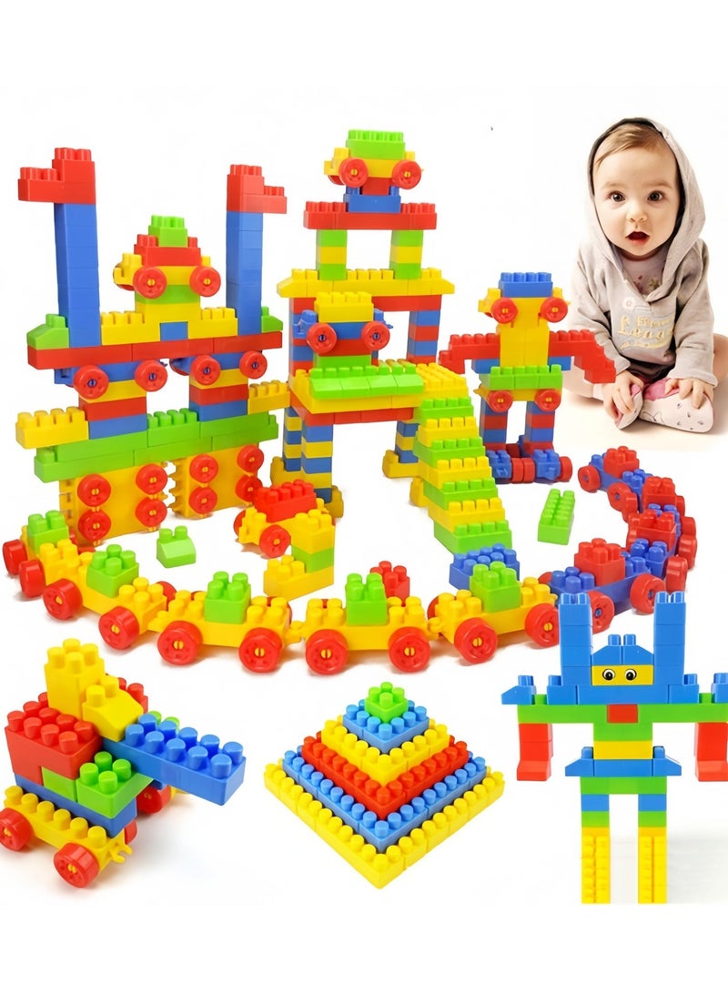 مجموعة مكعبات بناء متينة وملونة مكونة من 182 قطعة، مكعبات بناء تعليمية متعددة الألوان، خالية من مادة BPA، آمنة للأطفال من سن 3 سنوات فما فوق - Image 1